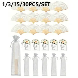 Wedding Paper Fan Set, Ladies Folding Fans with Thank You Cards and Sheer Bags, Bridesmaid Gift, Wedding Decor, Party Supplies