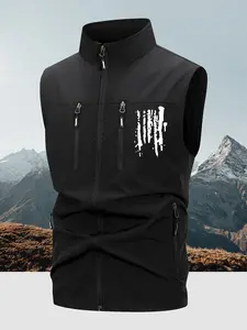 Men's Tactical Vest with Multiple Pockets, Sleeveless Outdoor Casual Vest, Fashion Pattern, Ideal for Hiking, Camping, Daily Wear, Vest Top