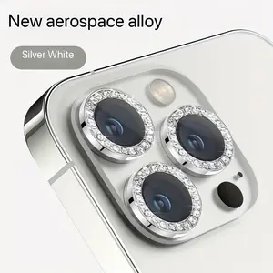 2-Pack Silver Color Glitter Diamond Glass Lens Film, 9h Tempered Glass Camera Lens Protector for iPhone 11-16 Pro Max Mini, High Transparency Ar Case for Gifts