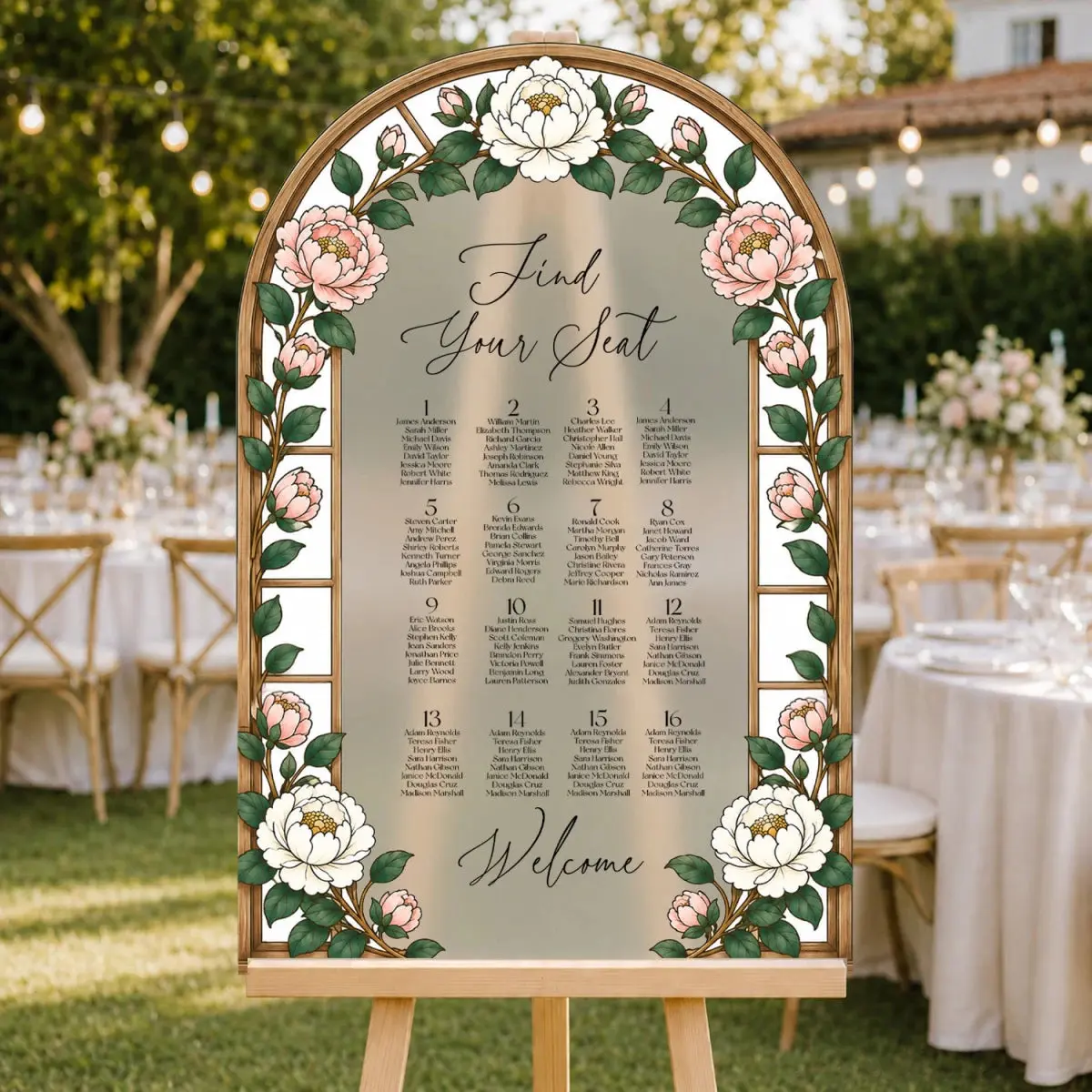 Botanical Rose Arch Wedding Seating Chart Sign — Find Your Seat