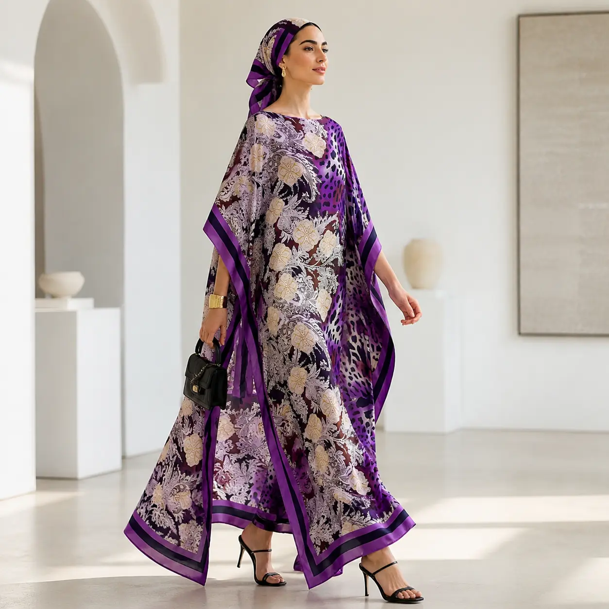Women's Bohemian Floral Print 2-Piece Dress & Shawl Set - Casual Women's Clothes with Elegance Accessories for Beach Vacation, Everyday Wear