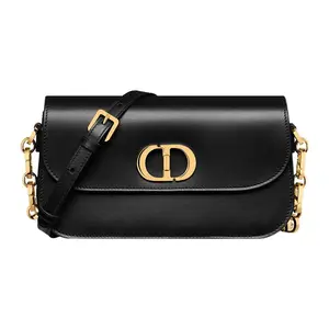 Pre-owned Dior Calfskin Shoulder Bags Christian 30 Montaigne Avenue Black Smooth Leather Shoulder Crossbody Bag with CD Logo Clasp & Gold Tone Hardware