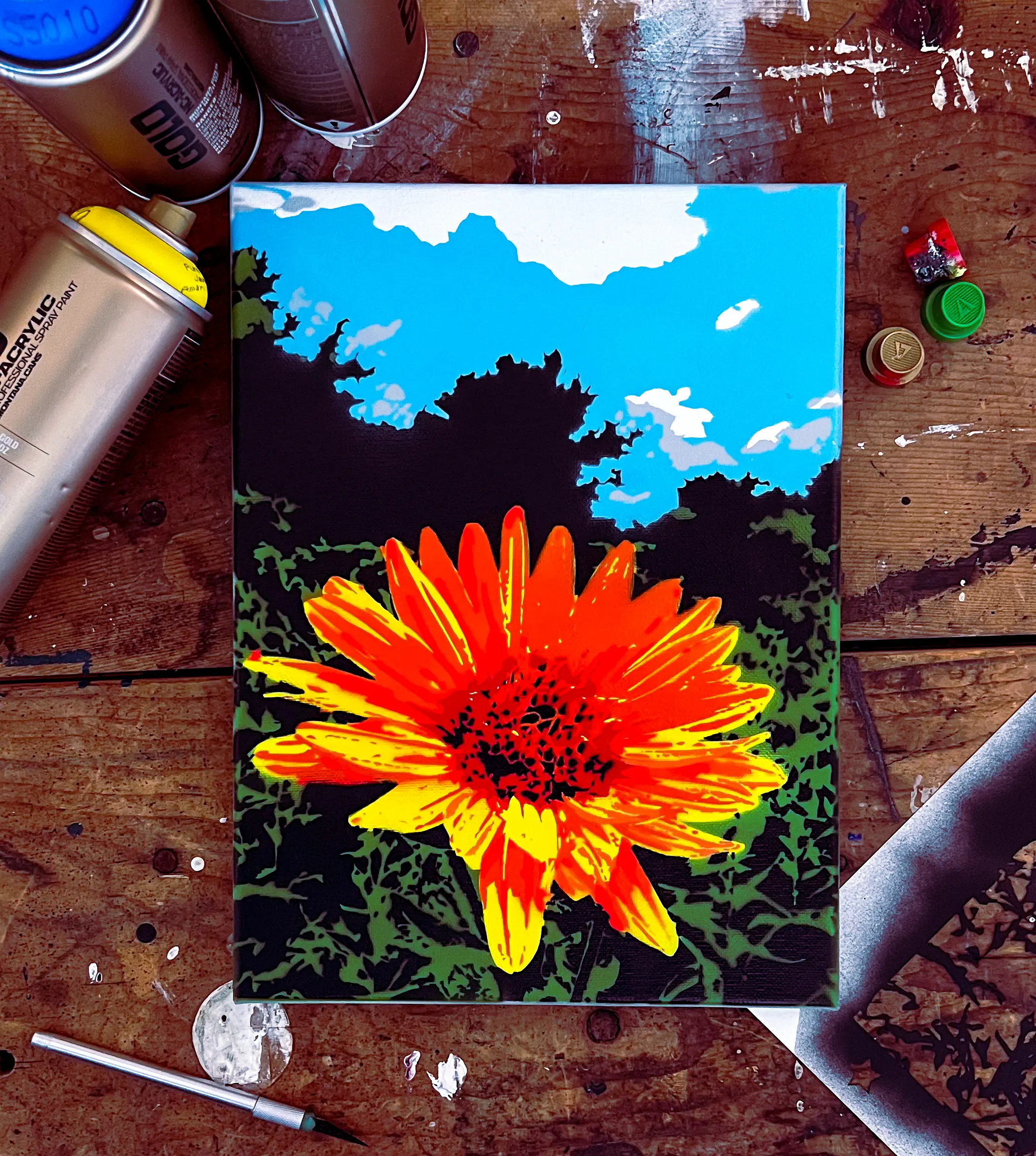 Kansas Sunflower Spray Paint & Stencil Painting CPU
