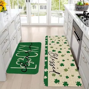 2/3pcs Flannel Clover Kitchen Mat Saint Patrick's Day Kitchen Mat Decoration Set Holiday Decoration Carpet(15.75inch*23.62inch/19.69*31.5inch/17.72inch*47.24inch)