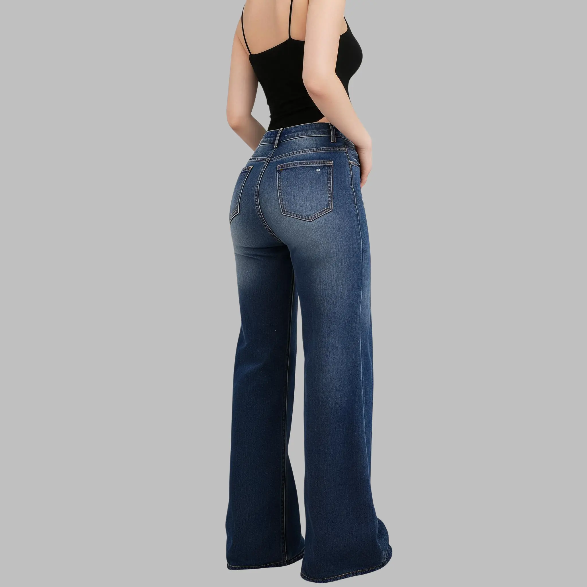 ONESO Stretch Wide Leg Jeans for Women BBL Fit Mid Rise Raw Hem Distressed Denim Pants Daily Streetwear