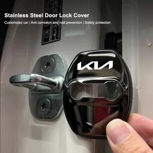 4Pcs Stainless Steel Car Styling Door Lock Protective Cover Stickers Auto Decorative Decal Accessories For KIA K5 K9 Sorento Ceed Sportage Carnival Stinger Forte Niro Cadenza Soul Cerato EV6 Telluride Seltos Picanto, Vehicle Exterior Decoration
