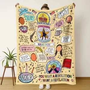 Hamilton Musical Vintage Flannel Blanket, Broadway Cartoon Quote Pattern Throw, Multi-Functional Decorative Blanket, Soft Cozy Nap Blanket for Home Office Travel, Gift for Theater Lovers, Perfect Christmas & Birthday Present