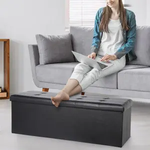 43" Foldable Storage Ottoman - Footstool with Storage, Indoor Home Organizer, Footrest for Living Room