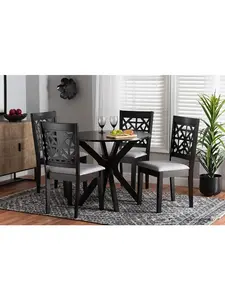 Baxton Studio 193271146277 5 Piece Karel Modern Gray Fabric & Espresso Brown Finished Wood Dining Set