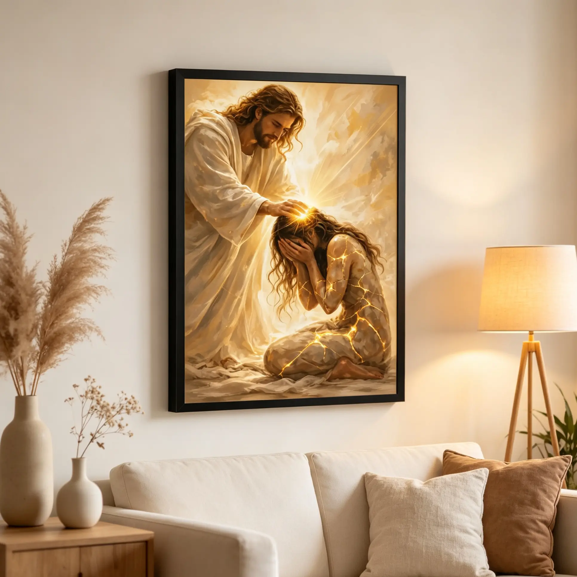 Healed By Him Christian Art Canvas, Jesus and Woman Wall Art, Jesus Print, LDS Art, Bible Art, Jesus with Girl, Religious Prints, Jesus Wall Art, Jesus Art Decor Decoration Artistic posters