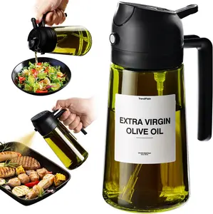 New Original 16oz/470ml Olive Oil Dispenser Bottle with Lid for Kitchen Gadgets & Air Fryer Accessories - Black Olive Oil Sprayer for Cooking with Stickers