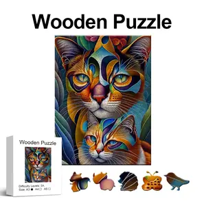Wooden Puzzles for Adults, Wooden Puzzle Uniquely Irregular Animal Shaped Wooden Jigsaw Puzzles, Creative Gift for Teenagers and Adults(Two Cats)