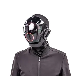 Futuristic Red LED Techwear Face Mask, Rechargeable Plastic Design with Strap, Comfortable Fashion Accessory for Raves, Cosplay