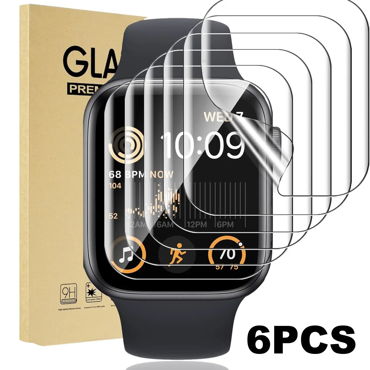6-Pack Water Gel Protective Screen Protector Cover for Apple Watch, Fits 46mm, 42mm, 45mm, 41mm, 44mm, Iwatch Ultra 49mm, Not Glass Material, Smartwatch Accessories