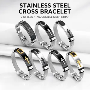 Stainless Steel Cross Bracelet for Men and Women, Adjustable Mesh Strap Faith Bracelet, Christian Jewelry Gift
