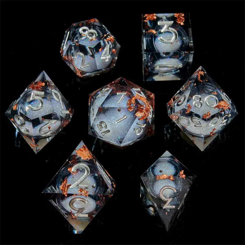Cat Liquid Core Dnd Dice Set, Seven Piece Set 7 Sharp Edge Resin Material Flow Dice, Perfect for Dungeons and Dragons Rpg, Perfect for Rpgs, Role Playing Game Accessories