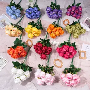 9 Head Artificial Roses European Style Wedding Decoration Home Party Photography Prop Real Touch Fake Flowers