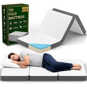 , 3-Inch Tri-Folding Gel Mattress Breathable Mesh, Soft, Cot Pad, Removable and Washable Cover, Comfortable, Therapeutic Qualities, 25-Inch, White