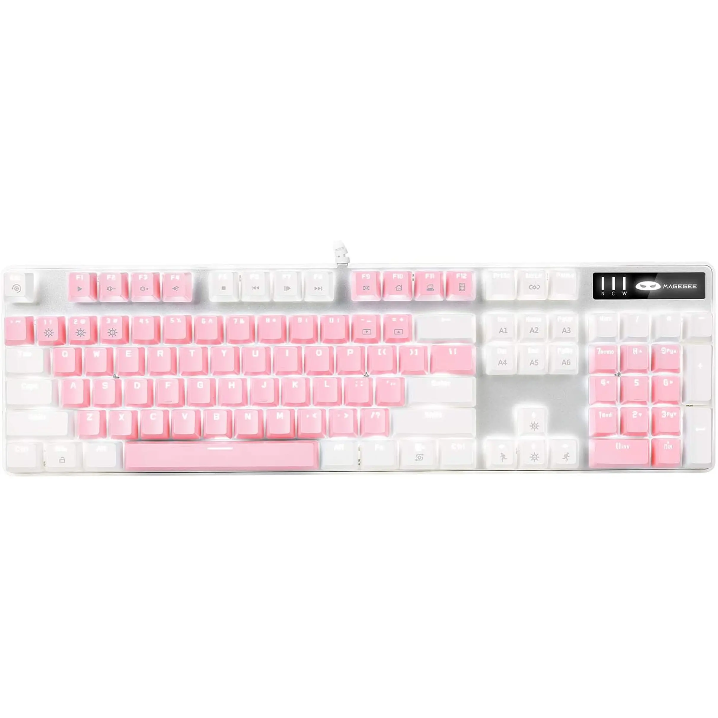 Magegee Mechanical Gaming Keyboard, New Upgraded Blue Switch 104 Keys White Backlit Keyboards, USB Wired Mechanical Computer Keyboard for Laptop, Desktop, PC Gamers(White & Pink) MageGee