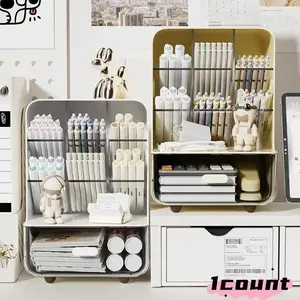 Desk Side Stationery Storage Box, 1 Count Large Capacity Multi-grid Desk Side Stationery Storage Box, Desktop Storage Organizer for Home Office School, Desk Organizer Tidy