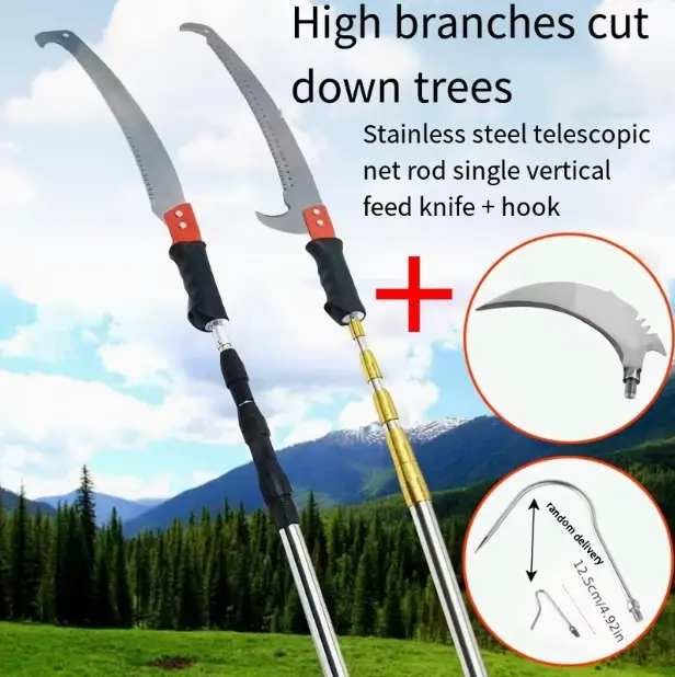Extendable Tree Pruning Saw, Stainless Steel Pole Saw with Sharp Blade, Lightweight Manual Branch Cutter for Garden, Yard, Forest, Patio