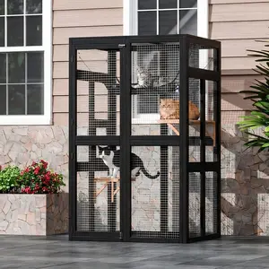 Small Cat Houses, Small Cat Cage with Window, Featuring Walk-in Platform/Shelving, Ideal for Multi-Cat Yard Enclosures, Cat Resting Paradise