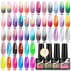 VOKY 48-Pack Gel Nail Polish Kit - 1Set Cosmetic Nail Art Set with Ombre Gradient, Thermal Color Change, Glitter Confetti Sparkle, UV LED Soak-Off Formula, Glossy Finish, Wipe-Ready for Festivals, Parties, Gift-Worthy Manicures,summervibes