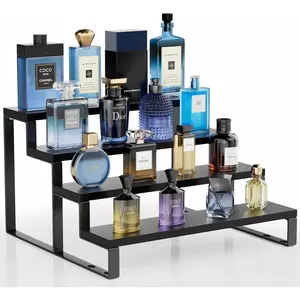 Wooden Perfume Organizer, Tiered Cologne Organizer for Men, Black Cologne Stand Perfume Stand, Risers Display Stands for Perfume, Makeup, Cupcake, Dessert, Party (4 Tier Retro, 11.8 In)