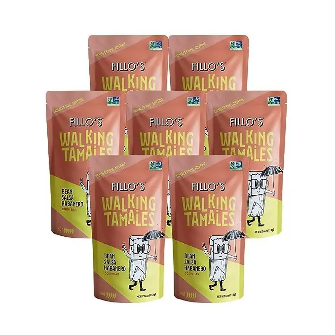 Fillo's Walking Tamales Salsa Habanero, 7-Pack Ready-to-Eat Vegan Tamales, Gluten Free, Non-GMO, No Added Sugar, Preservative Free, Microwavable Corn Masa Snack for Travel, Camping & Quick Meals