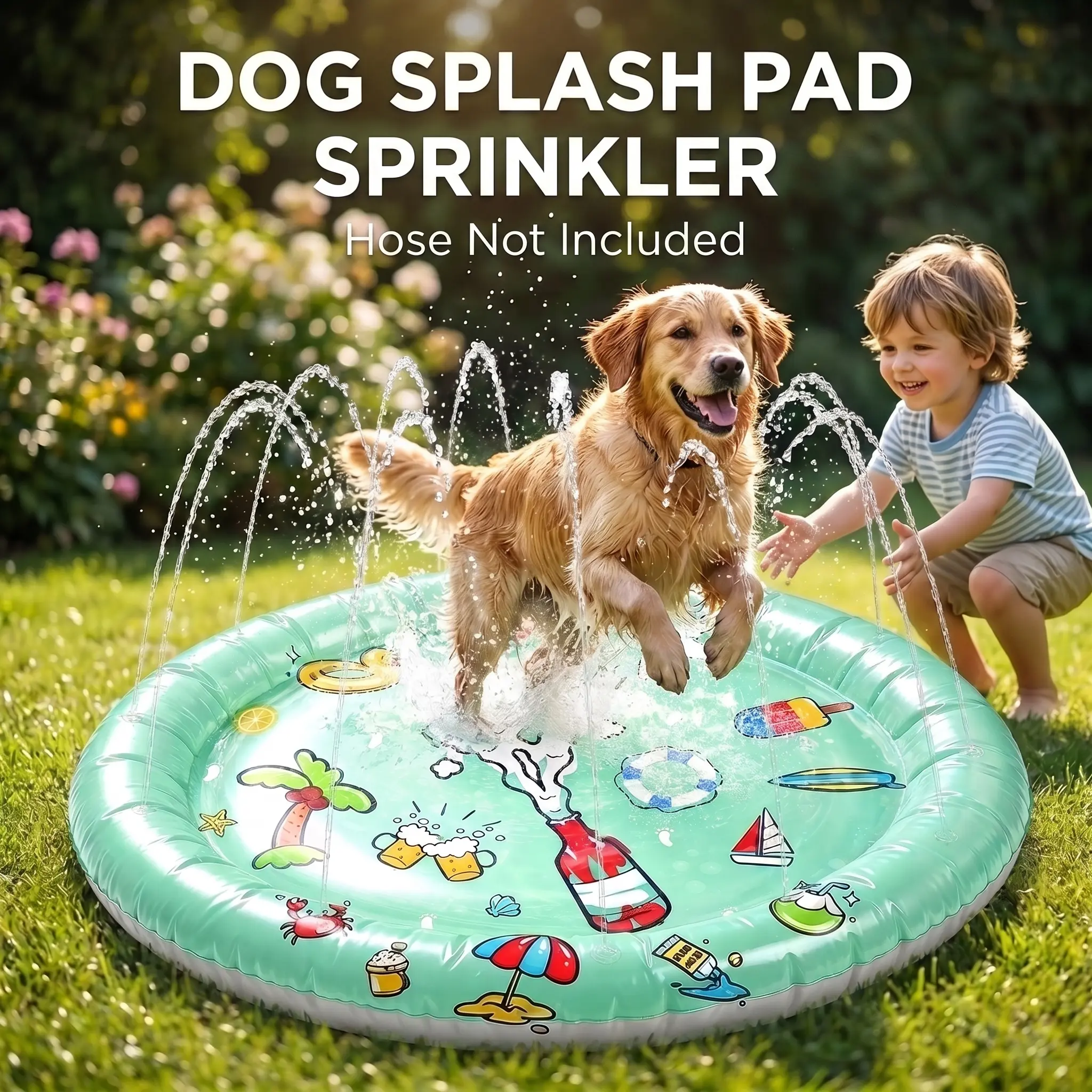 Dog Splash Pad Sprinkler, 39.4" Pet Water Play Mat with 360° Fountain Spray, Thickened Non-Slip Outdoor Dog Pool for Summer Cooling Fun, Foldable Sprinkler Mat for Dogs & Kids sohochic