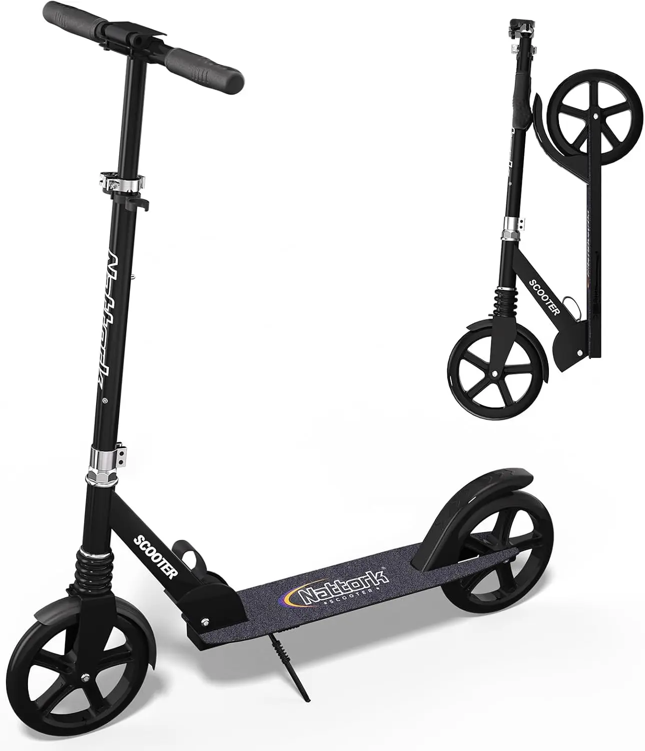 Kick Scooter for Age 6+ Kids Teens Adults, Max Load 240 LBS, Adjustable Height Foldable with 8" Large Wheels, Anti-Shock Suspension