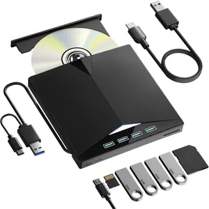 External CD/DVD Drive for PC, Portable 7 in1 USB 3.0 CD Drive External Usb, CD Reader for PC CD Burner with 4 USB Ports and TF/SD Card Slots, External Dvd Burner for Windows 11/10/8/7/XP/Linux/MacOS