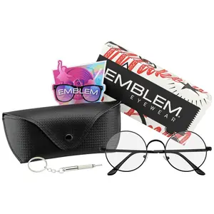 Retro Vintage Classic Round Metal Clear Lens Glasses w/ CASE