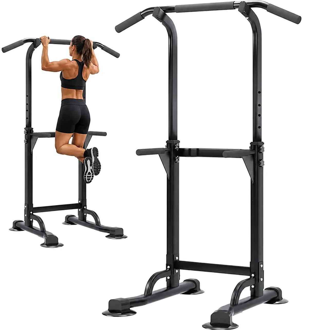 Sturdy Power Tower Pull Up Bar for Home Strength & Resistance Training, Freestanding Stainless Steel Dip Station, Workout Machine with Adjustable Height, 330 lbs Capacity, Home Workout, Strength Train, 330Lb, Multi-Use, Unisex