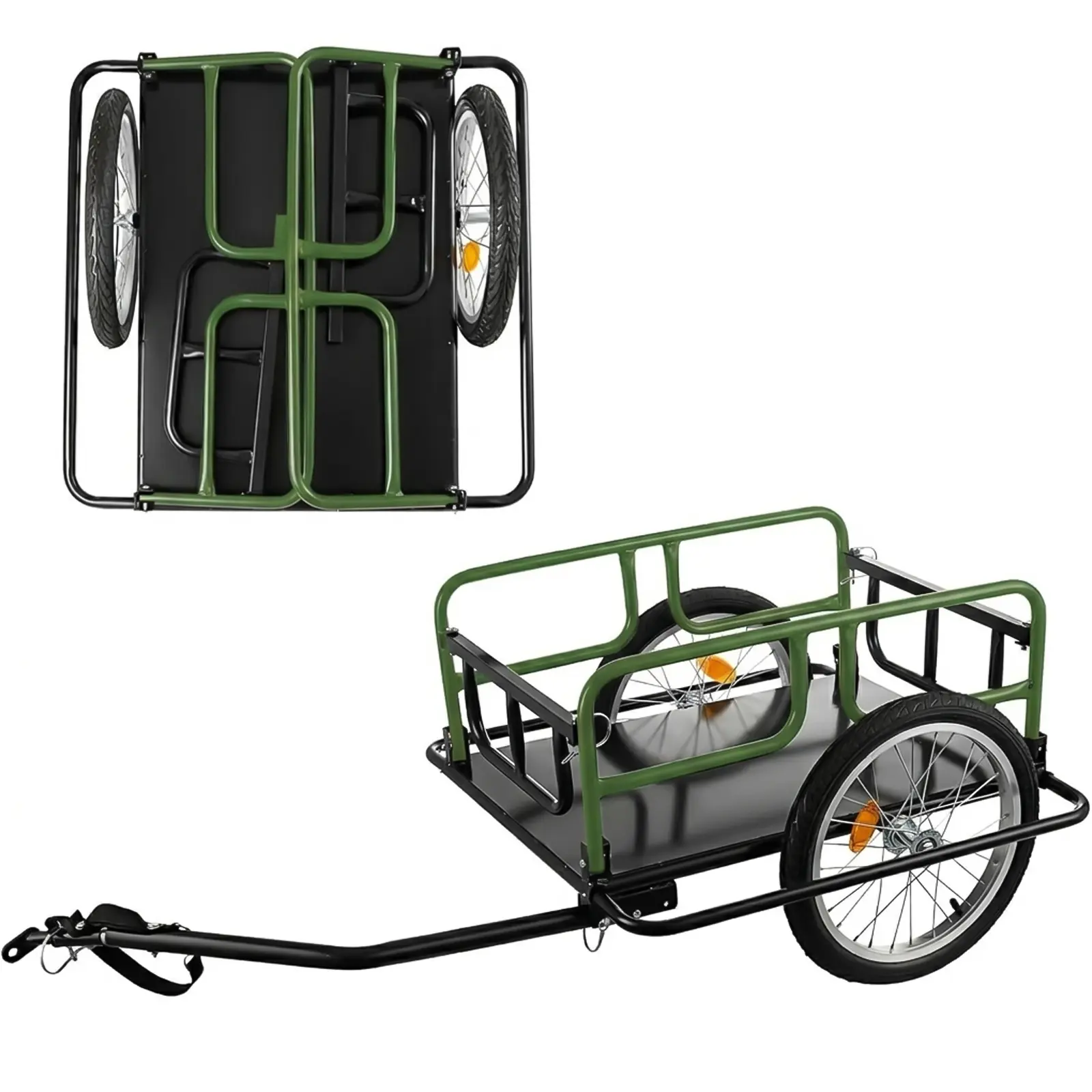 Skeam Foldable 3-in-1 Bicycle Cargo Trailer - 150lb Capacity, Universal Hitch, Removable Caster, Dual Shock Absorbers, Quick Release 16" Wheels, Outdoor Furniture Bicycle Hauler