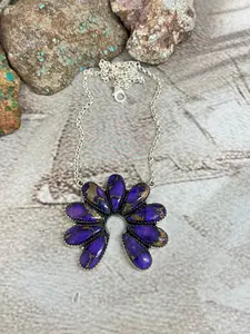 Handmade Sterling Silver Grape Dahlia Naja Necklace with Signed Nizhoni