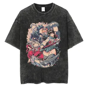 New Inuyasha Vintage T-shirts Anime Printed Unisex Men Washed Oversized
