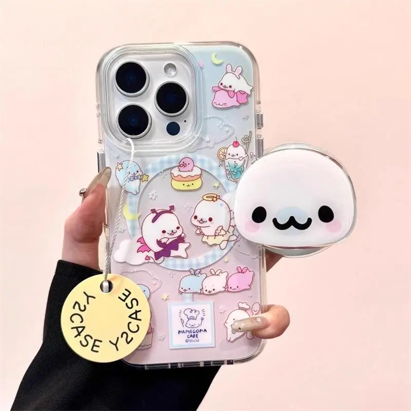 Gradient Baby Seal Magnetic Attraction Phone Case with Magnetic Bracket, Handheld Cellphone Cover for iPhone 11-17 Pro Max Electronic Devices