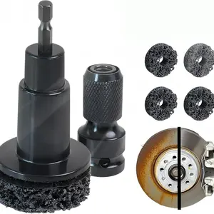 Wheel cleaning tool with dual head adapter, brake wheel cleaning kit includes 5 gaskets for rust removal and polishing, wheel stud cleaner compatible with electric drill and 1/2 inch impact drive wrench