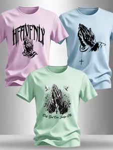 Men's Christian Prayer Hand Print T-Shirt, 'heaven' & 'only God Can Judge Me' Faith Print Casual Top, Religious Streetwear#PrayerHandTees #ChristianFaithPrint #ReligiousStreetStyle #TikTokFashion