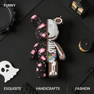 1448pcs Halloween Skull Bear Building Blocks Set, Creative DIY Toy Decoration, Handmade Art Craft, Desk Home Living Room Decor Gift