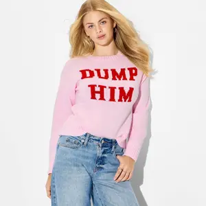 Women's "Dump Him" Crewneck Pullover Sweater - Wild Fable Pink Quote XS