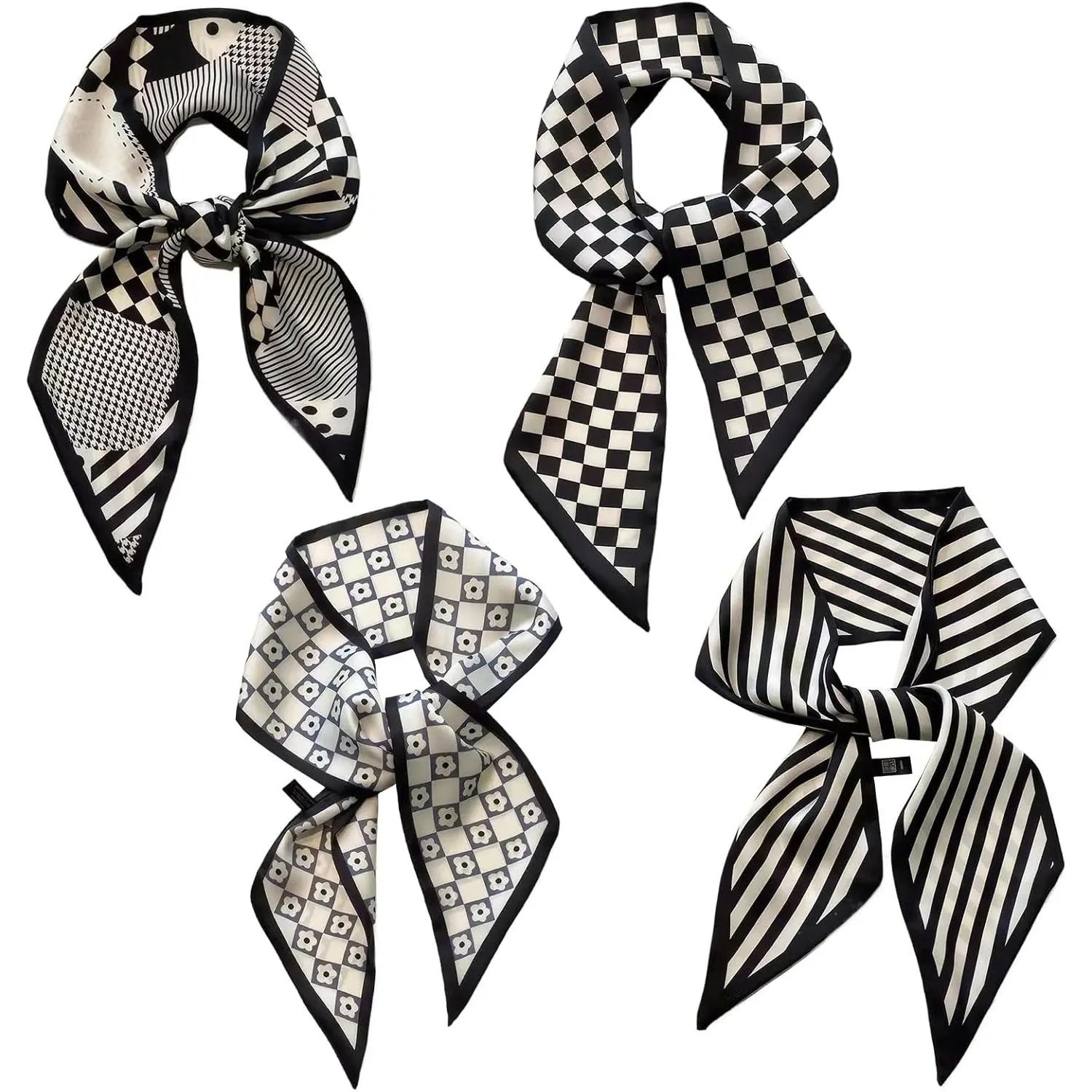 4 Pcs Artful Motif Breathable Lightweight Purse Scarves for Handbags - Classic Fashionable Multifunctional Accessories, Gift for Family & Friends, 34x2.75x0.39in (Black), Artful Motif Scarves, Breathable Lightweight Scarves