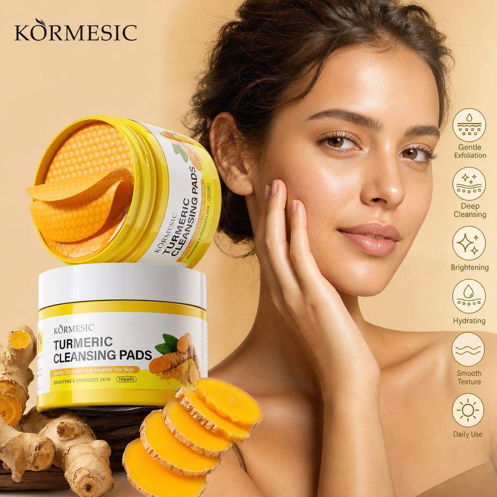 Turmeric Exfoliating Cleansing Pads with Salicylic Acid, Gentle Soothing Facial Pads for Pore Refining, Skin Radiance Boosting, Daily Skin Care for Dull & Acne‑Prone Complexion, 50 Pads Per Jar Skin Repair Facial Wash