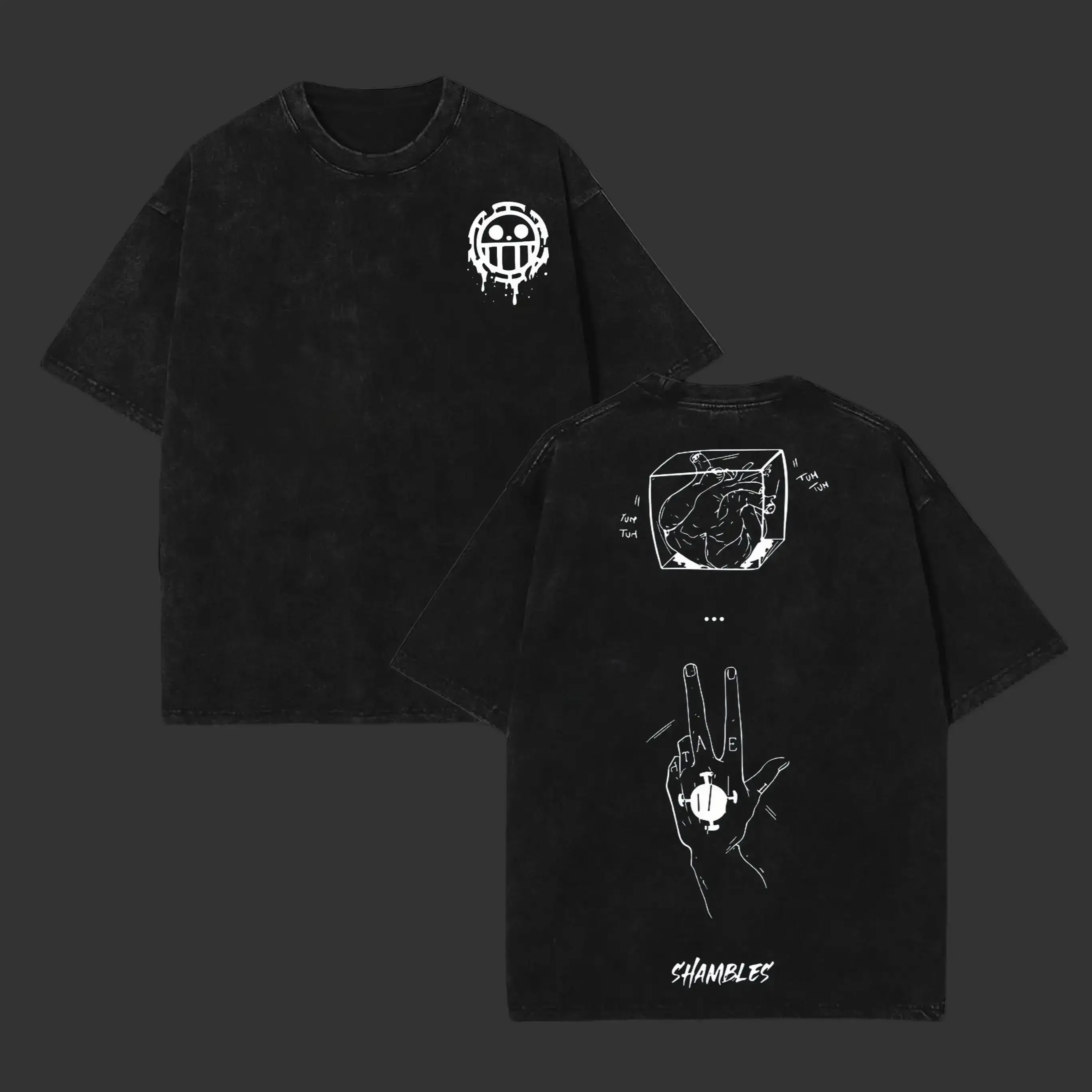 Retro Heavy Limited "Shambles" Trafalgar D. Water Law x One Piece Anime Double Printed Vintage Washed Unisex Oversize Anime Manga Washed Heavyweight Cotton T-shirt, gifts For Anime Fan, Anime Lover Menswear Top Tshirt Streetwear Oversized Crewneck