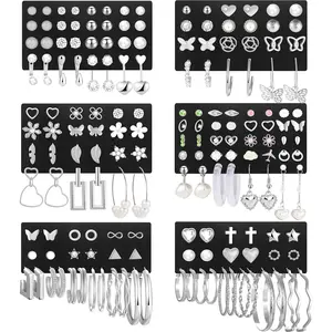 84 Pairs Gold Stud Earrings Set for Women Multipack, Fashion Pearl Cubic Zirconia Butterfly Earrings Packs Piercings, Hypoallergenic Stud Hoops Earrings for Gift