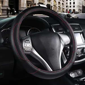 Leather Car Steering Wheel Cover, Non-Slip Car Wheel Cover Protector Breathable Microfiber Leather Universal Fit for Most Cars