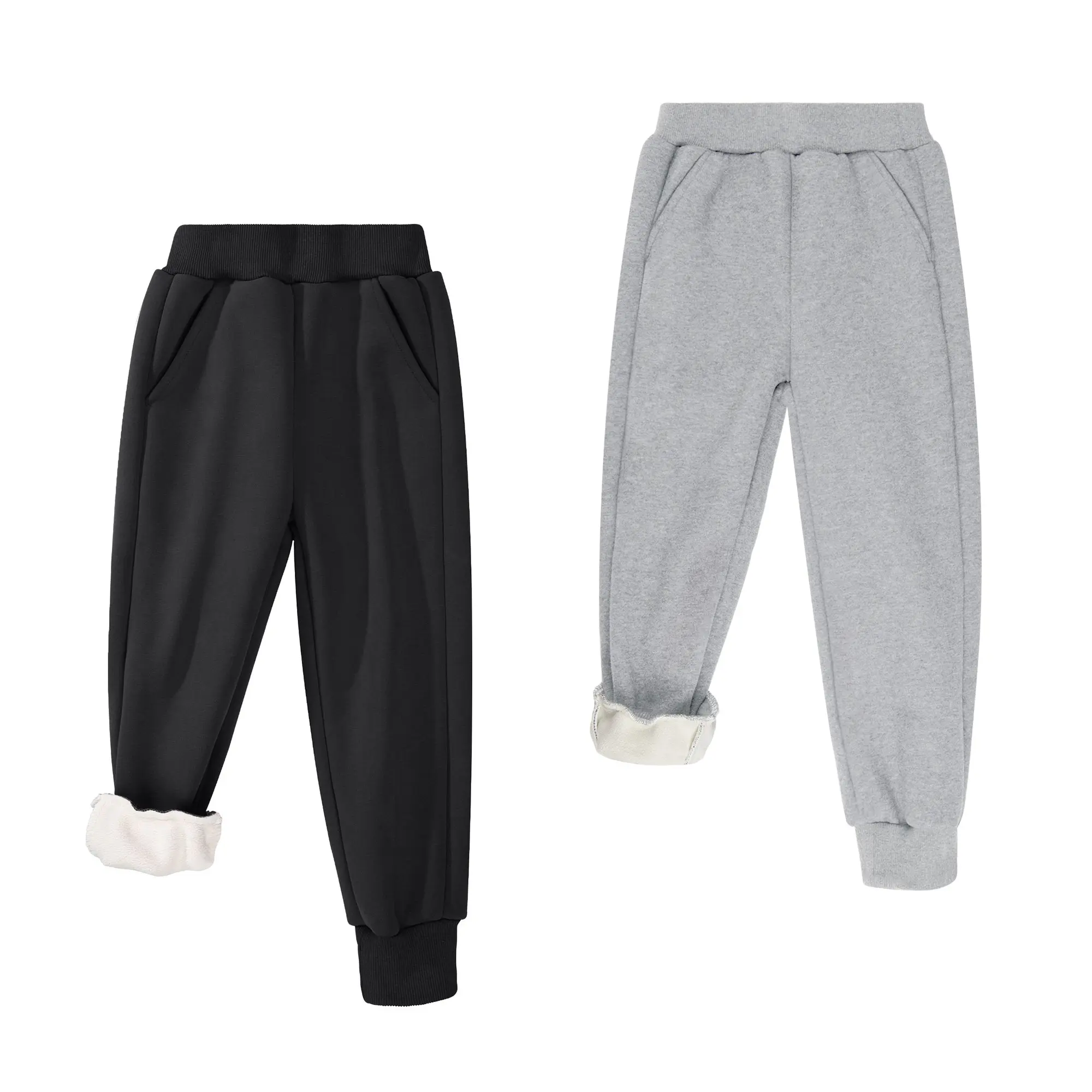 BIG ELEPHANT Kids  Grey Color Fleece-Lined Athletic Sweatpants with Elastic Waistband, Cozy and Comfortable Winter Joggers for Boys and Girls, Perfect for Casual Wear with Convenient Pockets