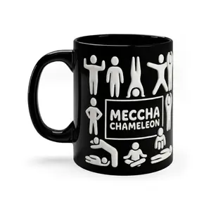 Meccha Chameleon 3D Embossed Ceramic Mug - 11oz 15oz Matte Black Coffee Cup with Raised Hide and Seek Characters, Unique Gamer Gift