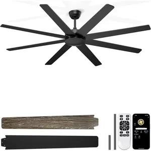 72'' Large Ceiling Fans No Lights, Modern Black Ceiling Fan Remote/APP Control, Quiet DC  Big Ceiling Fan for Shop Garage Covered Outdoor Patios